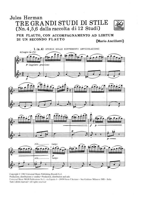 3 Grandi Studi Di Stile - Un Secondo Flauto - Nn. 4 - 6 - cvičení pro příčnou flétnu